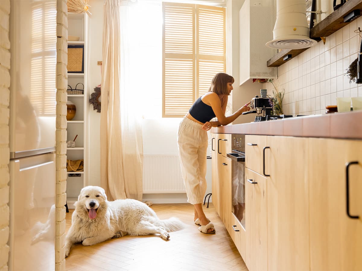 Woman planning to leave dog alone